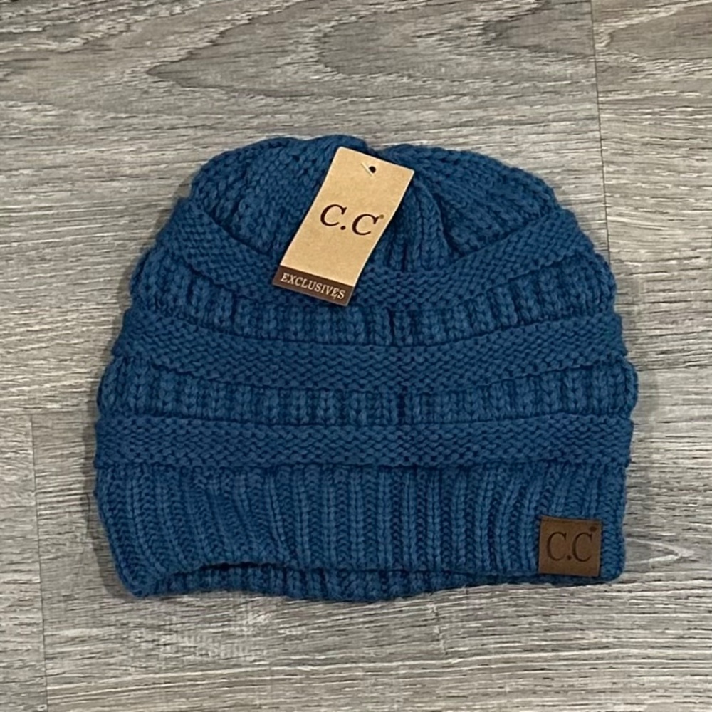 C.C Trendy Warm Chunky Soft Stretch Cable Knit Beanie Skully Dark Denim